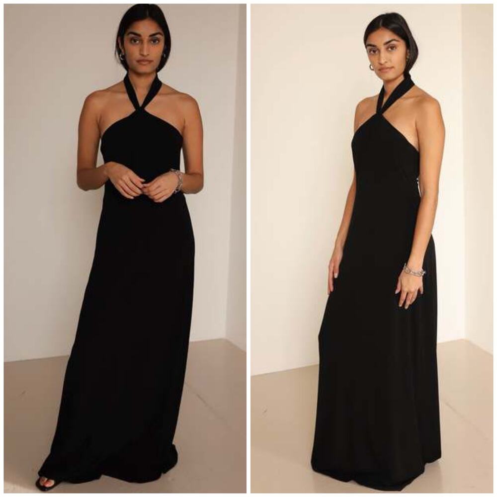 Vintage 90s David Meister Black Halter Jersey Maxi Dress Size 2 Formal Wedding